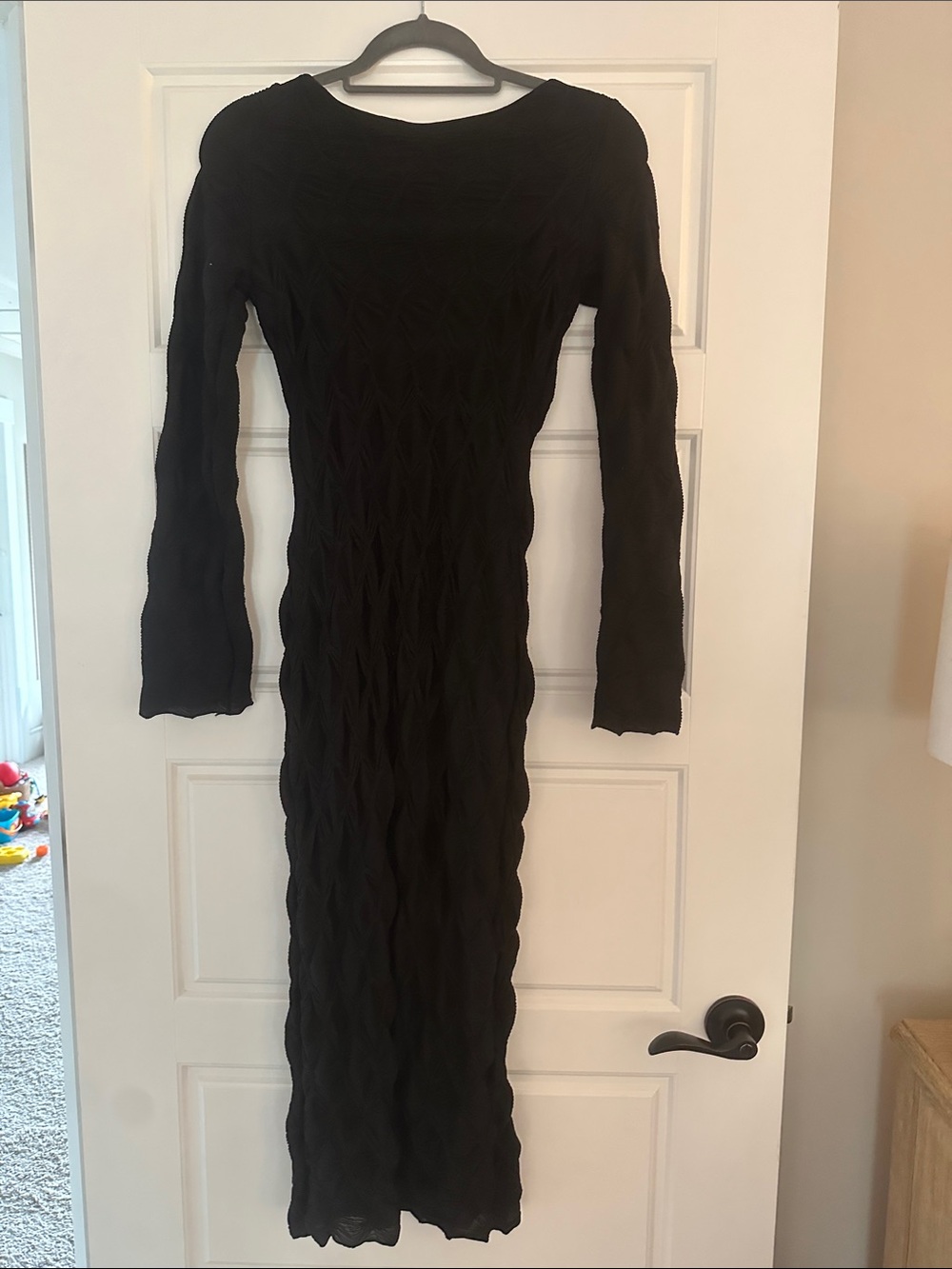 Black Long Sleeve Textured Maxi Dress - Elegant Women's Dress